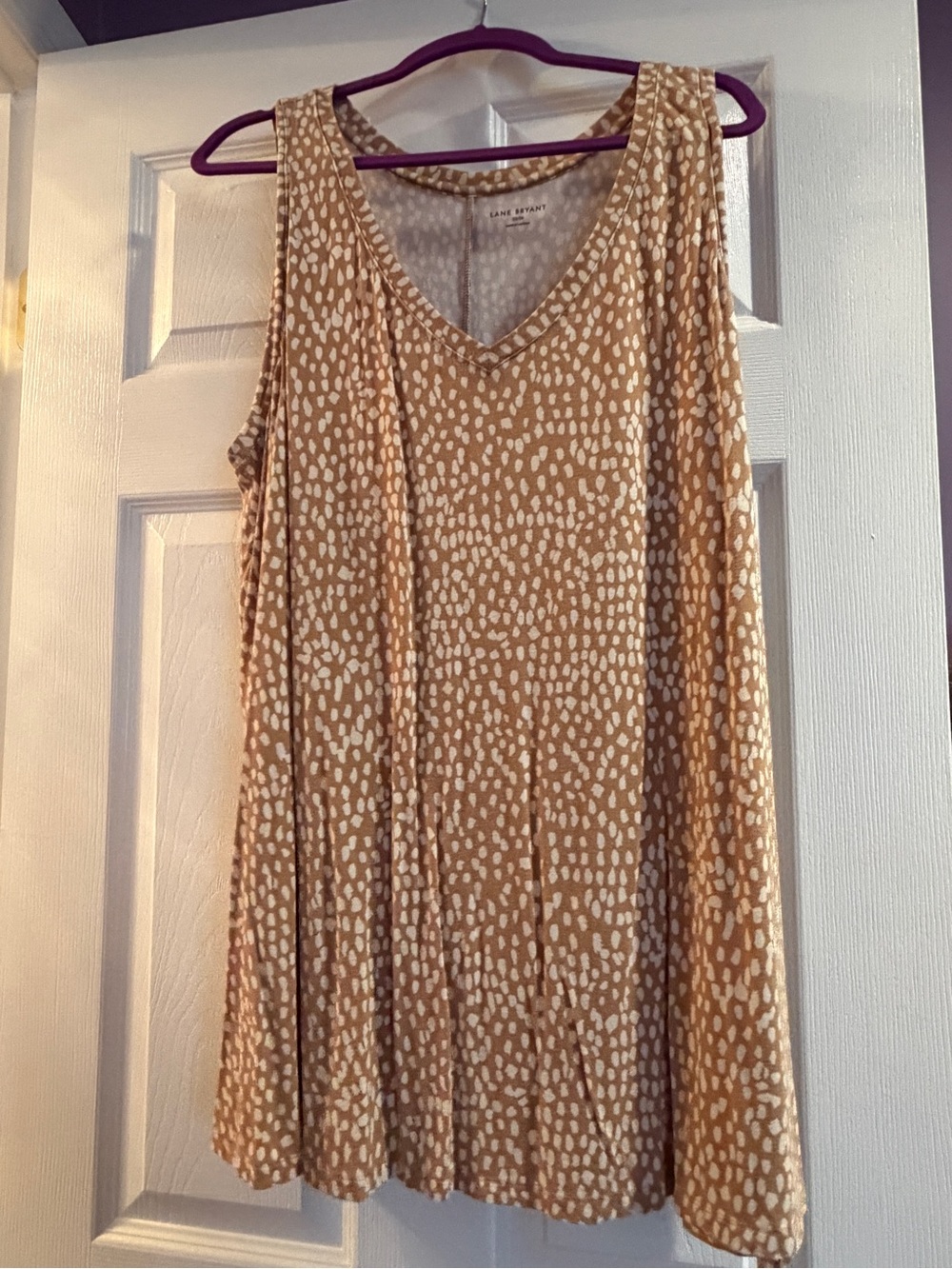 Lane Bryant Tan & Cream Sleeveless V-Neck Printed Top